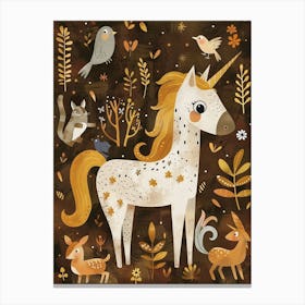 Unicorn In The Meadow With Abstract Woodland Animal Friends Muted Pastel 1 Canvas Print