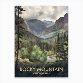 Rocky Mountain National Park Watercolour Vintage Travel Poster 3 Canvas Print