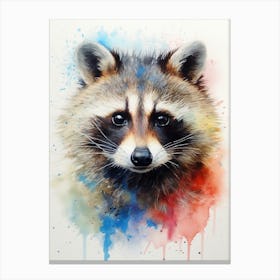 Raccoon Portrait Watercolour 2 Canvas Print