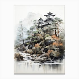 Ise Grand Shrine In Mie, Japanese Brush Painting, Ukiyo E, Minimal 2 Canvas Print