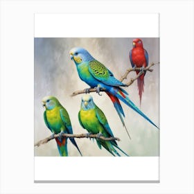 Parrots On A Branch Canvas Print