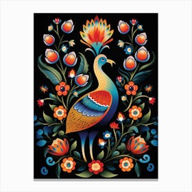 Folk Bird Illustration Peacock 3 Canvas Print