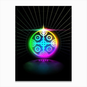 Neon Geometric Glyph in Candy Blue and Pink with Rainbow Sparkle on Black n.0215 Canvas Print