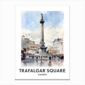 Trafalgar Square, London 2 Watercolour Travel Poster Canvas Print