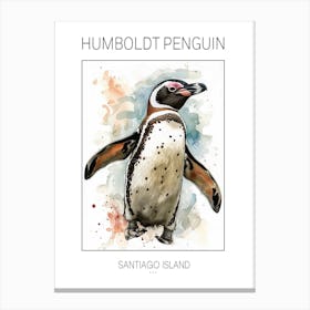 Humboldt Penguin Santiago Island Watercolour Painting 4 Poster Canvas Print