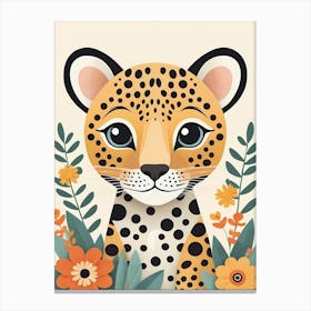Floral Cute Baby Leopard Nursery Illustration (29) Canvas Print