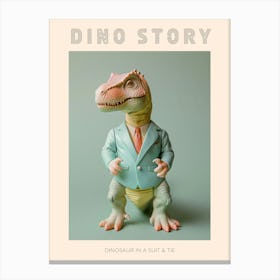 Pastel Toy Dinosaur In A Suit & Tie 2 Poster Canvas Print