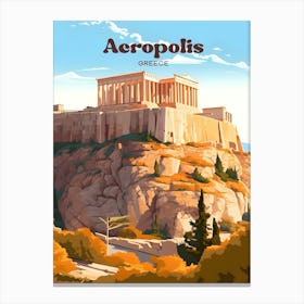 Acropolis Greece Sunset Travel Illustration Canvas Print