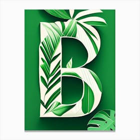 B, Letter, Alphabet Jungle Leaf 2 Canvas Print