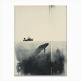 A Watercolor Painting Of A Whale With A Long, White Spout Dripping, In The Ocean Canvas Print