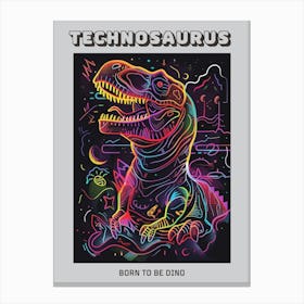 Dinosaur Neon Outlines 1 Poster Canvas Print