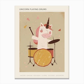 Unicorn Playing Drums Muted Pastel 1 Poster Canvas Print