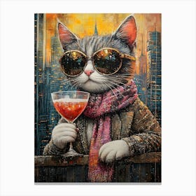 City Cat At Rooftop Bar 1 Canvas Print