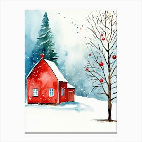 Red House In The Snow Canvas Print