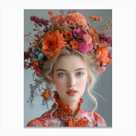 Beautiful Girl With Flower Crown Canvas Print