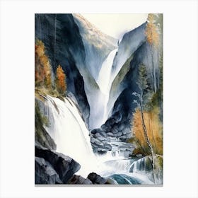 Kjosfossen, Norway Water Colour  (2) Canvas Print