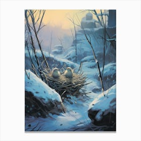 Birds In Nest Winter 1 Canvas Print