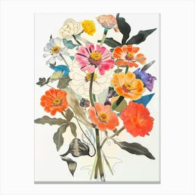 Zinnia 2 Collage Flower Bouquet Canvas Print