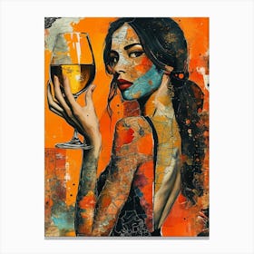 Mysterious Lady With A Glass Of Golden Wine Pt. 4 Canvas Print