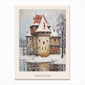 Vintage Winter Painting Poster Trakai Castle Lithuania Canvas Print