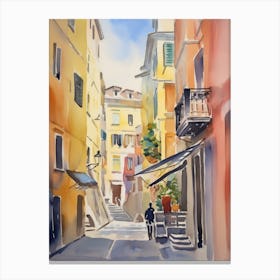 Genoa, Italy Watercolour Streets 2 Canvas Print