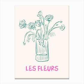 Les Fleurs Flower Vase Hand Drawn 6 Canvas Print