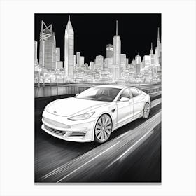 Tesla Model S City Drawing 5 Canvas Print