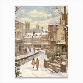 Vintage Winter Illustration Canterbury United Kingdom 4 Canvas Print