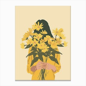 Spring Girl With Yellow Flowers 7 Canvas Print