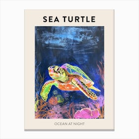 Midnight Neon Sea Turtle In The Ocean 2 Canvas Print
