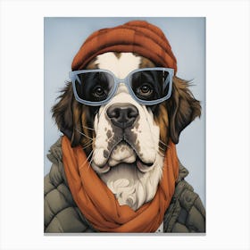 Saint Bernard Dog Wearing Glasses Canvas Print