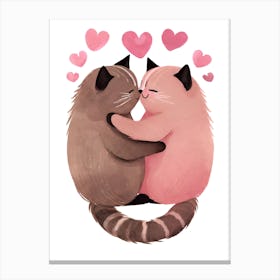 Pink Cats in Love Valentines 3 Canvas Print
