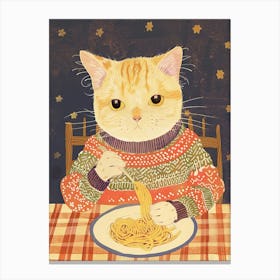 Tan Cat Pasta Lover Folk Illustration 2 Canvas Print