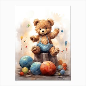 Gymnastics Teddy Bear Painting Watercolour 3 Canvas Print