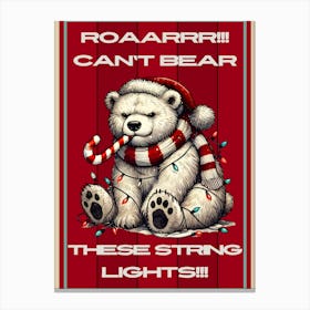 Bear in Christmas Lights Red Sign Canvas Print