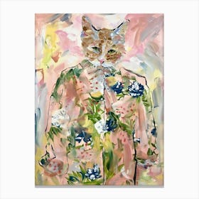 Animal Party: Crumpled Cute Critters with Cocktails and Cigars Cat In Floral Shirt Canvas Print