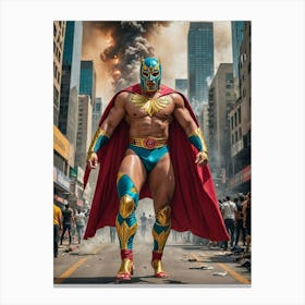 Masked Mayhem: The Luchador’s City Takeover Canvas Print