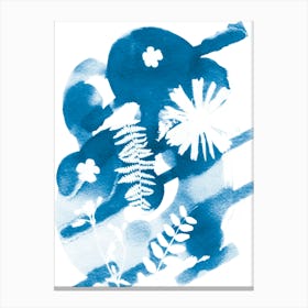 Blue Leaves & Flowers Canvas Print
