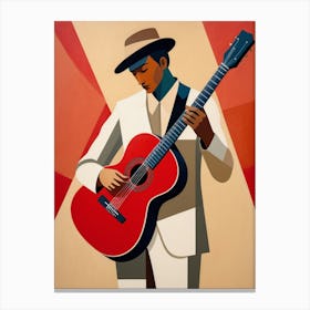 Acoustic Guitar Abstract red and beige Art Canvas Print