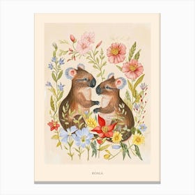 Folksy Floral Animal Drawing Koala 2 Poster Canvas Print