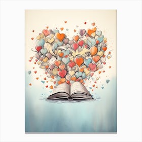 Open Book Heart Pastel Line Drawing Canvas Print