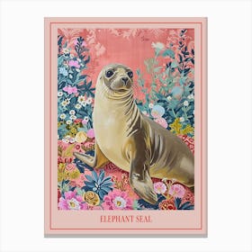 Floral Animal Painting Elephant Seal 3 Poster Canvas Print