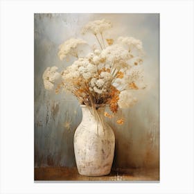 Queen Anne S Lace, Autumn Fall Flowers Sitting In A White Vase, Farmhouse Style 3 Canvas Print