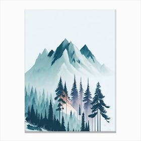 Mountain And Forest In Minimalist Watercolor Vertical Composition 357 Canvas Print
