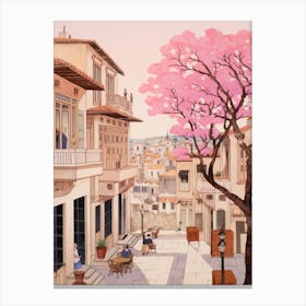 Izmir Turkey 2 Vintage Pink Travel Illustration Canvas Print