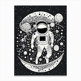 Floating Astronaut in Space - Black and White Cosmic Art Canvas Print