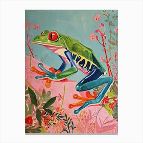 Floral Animal Painting Red Eyed Tree Frog 4 Canvas Print