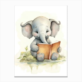 Elephant Painting Reading Watercolour 2 Canvas Print
