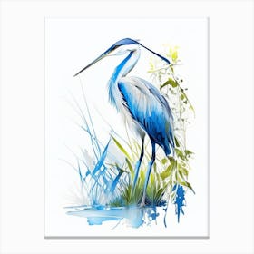 Blue Heron In Garden Impressionistic 6 Canvas Print