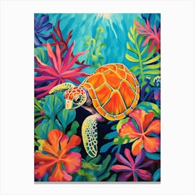 Baby Sea Turtle With Tropical Plants Canvas Print